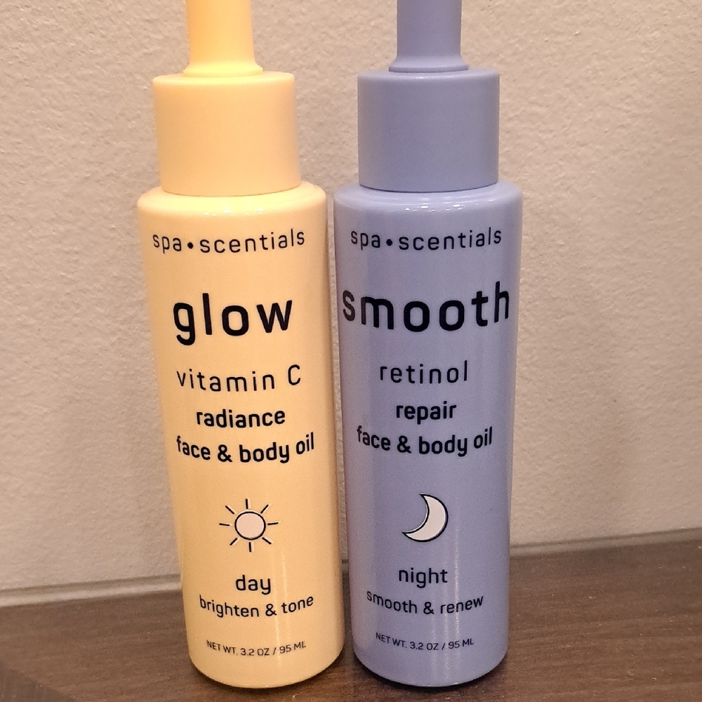 Spa Scentials Glow and Smooth Face & Body Oils. New 2pk